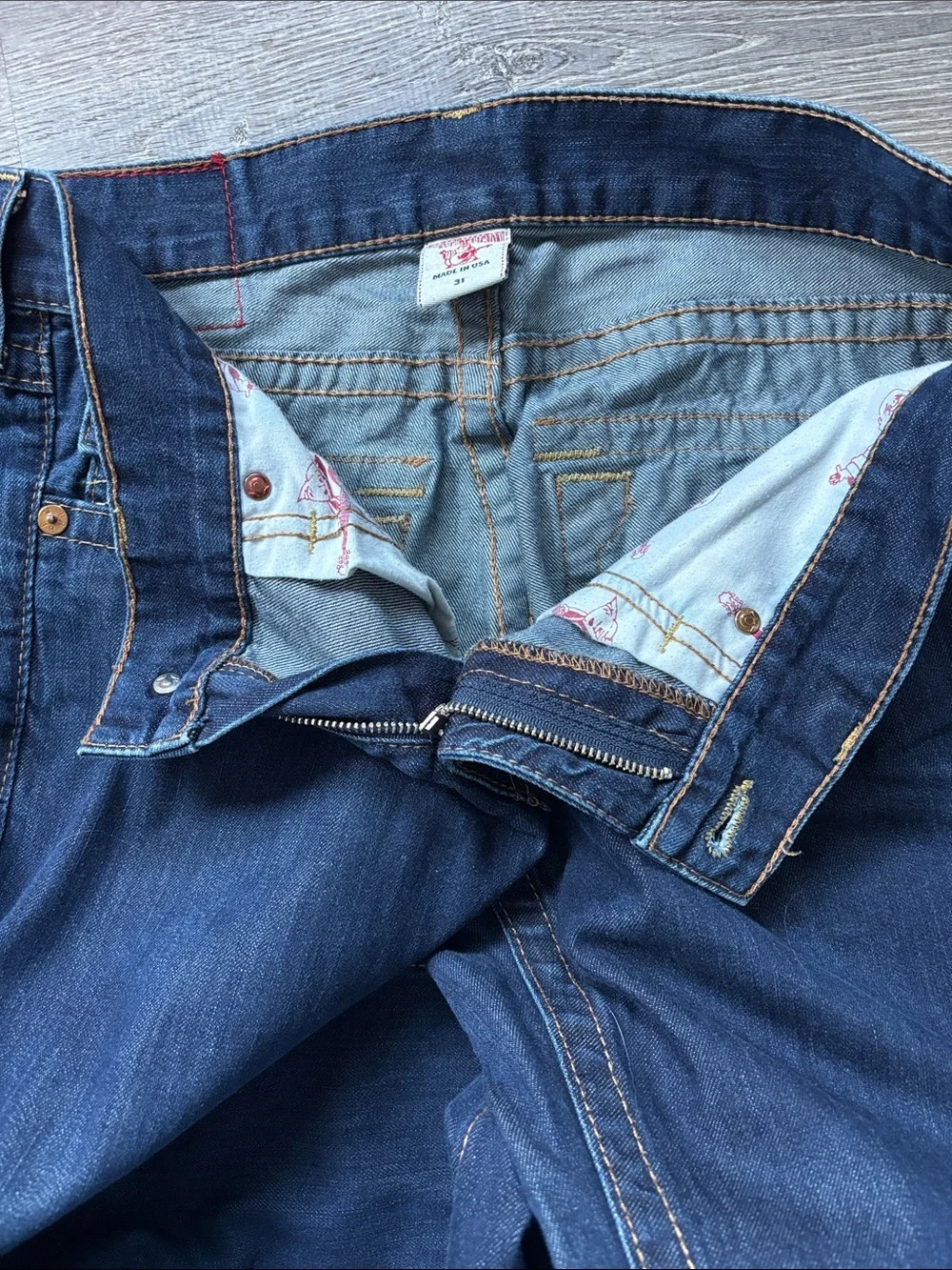 True Religion Ricky Men Dark Blue Straight-Leg Flap Pocket Jeans size 31x29 USA